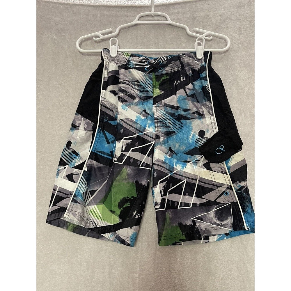 OP OCEAN PACIFIC Boy's Board Shorts Swim Trunks Size Large 10-12 Black Blue